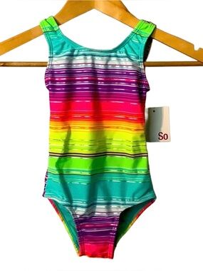 NWT! Rainbow Stripe Bathing Suit! Size 4